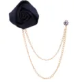 Schwarze Stoff Rose Brosche mit Gold Kette Strass Revers Anstecknadel fuer Anzug Party - Schwarz