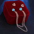 Blauer Strass Doppelketten Kragennadel minimalistische Metall Brosche Hemd Zubehör - See-Blau (Goldene Basis)