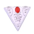 Vintage triangular metal collar pin brooch with red stone and classic pattern for men. - Triangle Collar Pin / Silver Base with Red Dots