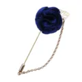 Blau Stoff Rose Blume Reversnadel Brosche mit Gold Kette fuer Herren Anzug Accessoire - Marineblau