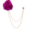 Magenta Stoff Rosen Brosche mit goldenen Doppelketten und Strass für Anzug Party Accessoire 5cm - Fuchsia