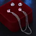 Herren Strass Kragennadel Doppelketten Brosche Hemd Reversnadel Modeschmuck Zubehör - Rosa (Silberbasis)