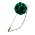 Elegante grüne Stoffblumen Brosche mit goldener langer Nadel und Kette für Anzug und Damen. - Dunkelgrün