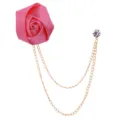 Rosa Stoff Rosen Brosche mit goldener doppelter Kette Strass Nadel Zubehör Variante. - Wassermelonenrot
