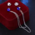 Herren blaue Strass Doppel Kette Kragen Nadel Hemd Brosche stilvolle Variante neu - Königsblau (Silberfarben)