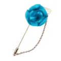 Blaue Stoffrose Reversnadel Brosche mit Goldkette für Herrenanzug Damenkleid Modeaccessoire. - Seegrün