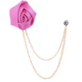 Rosa Satin Rose Brosche mit doppelten goldenen Ketten und glitzernder Strassnadel für Damen Anzug. - Dunkelrosa