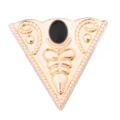 Vintage gold triangular brooch collar pin with black stone, retro engraved fashion jewelry. - Triangle Collar Pin / Gold Base with Black Dots