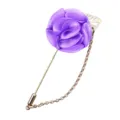 Lila Stoff Blume Reversnadel mit Kette, elegante goldene Brosche fuer Anzug Anlass. - Hellviolett