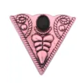 Vintage copper triangle brooch with black stone and embossed pattern for retro collar pin - Triangle Collar Pin / Antique Copper Base with Black Dots