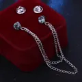 Herren doppelte Kette Strass Kragennadel Hemd Brosche Anzug Zubehör dunkler Kristall - Grau (Silberbasis)