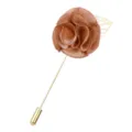 Braune Stoffblume Reversnadel mit langem Metallstab und Blatt Brosche fuer Herrenanzug. - Champagner