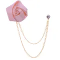 Rosa Stoff Rosen Brosche mit goldfarbenen Doppelkettchen und glänzender Strass Reversnadel. - Aprikose