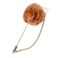 Champagner Stoff Blumen Brosche mit Kette Goldene Lange Nadel Anzug Reversnadel Schmuck - Champagner
