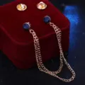 Blauer Strass Doppelketten Kragenstift, elegante Hemd Brosche Accessoire für Damen und Herren. - Tintenblau (Goldbasis)