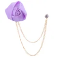 Elegante Lila Stoff Rose Blume Brosche mit Quasten Kette Anzug Reversnadel Zubehör - Hellviolett