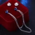 Blauer Strass Doppelketten Kragennadel Hemd Brosche Variante - Elegante Herren Kragenkette - Tintenblau (Silberbasis)