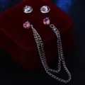 Herren Strass Doppel Kette Kragen Nadel Hemd Brosche Quaste Mode Kristall Schmuck Stück - Purpurrot (Silberbasis)