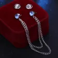 Herren blaue Strass Doppelketten Kragennadel Hemdkragen Brosche modisches Zubehör. - Hellblau (Silber-Basis)