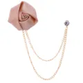Elegante Stoff Rose Blume Broche mit doppelter Kette Quaste Reversnadel fur Anzug Mode - Champagner