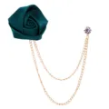 Dunkelgrüne Satin-Rosen-Brosche mit Goldquastenkette und Kristallnadel für Anzugjacke Party - Dunkelgrün