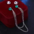 Modische doppelte Kette Strass Reversnadel Brosche Hemd Kragen Zubehör für Herren - Grün (Silberbasis)
