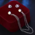 Minimalistische doppelte Kette Strass Kragennadel Variante, stilvolles Herrenhemd Zubehör. - Mehrfarbig (Silberne Basis)