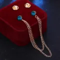 Elegante Strass Quaste Kragennadel Doppelkette Brosche für Herren Hemd Kragen Schmuck - Pfauenblau (Goldbasis)