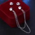 Herren Strass Quaste Doppelkette Kragennadel Hemd Brosche stilvolles Schmuckstück - Weiß (Silberne Basis)