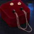 Herren Mode Kragennadel Doppel Kette Brosche schwarzer Strass Anzug Hemd Accessoire Schmuck - Schwarz (Goldfarben)