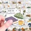Aesthetic literary sticker with book and umbrella design, perfect for journal and notebook deco. - Literary Fresh Illustration (T01043874) / 50 Sheets