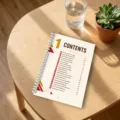 Spiral recipe notebook detail showing table of contents with healthy meal ideas and cooking pages. - RXHC1254