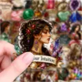 Detail shot of clear PET crystal beauty sticker featuring elegant fantasy portrait and retro design. - Vintage Crystal Beauty Style (T01043901) / 50 Sheets