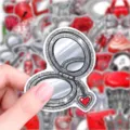 Fashion makeup compact mirror sticker with glitter and red heart charm, perfect for decor. - Fashion Beauty Glitter Series (T01043826) / 50 Sheets