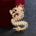 Exquisite gold-plated rhinestone dragon brooch detail, perfect for men's suit and coat pin. - Gold