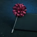 Burgundy fabric flower lapel pin detail, handmade brooch pin for men and women suits decoration. - Burgundy