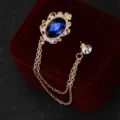 Vintage Strass Edelstein Quaste Kette Brosche für Herren Anzug formelle Kleidung Abzeichen. - Blau