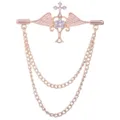 Broche vintage ala de angel cruz cadena metal solapa prendedor traje cuello insignia chic - Dorado