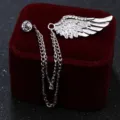 Broche de ala de ángel plateada con cristal y borla de cadena, joyería de moda retro. - Plateado