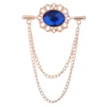 Vintage blaue Kristall Brosche mit doppelten Metallketten für Hemdkragen Reversnadel Schmuck. - Blau