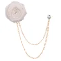 Elegante weiße Stoffrosen Ansteckblume mit doppelten Goldketten und Kristallnadel für Herren - Weiß