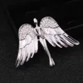 Broche de alas de ángel con diamantes de imitación plateados para traje de hombre y suéter. - Plateado