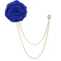 Blau Stoff Rose Brosche mit doppelten Goldketten für Herren Anzug Hochzeit Party Mode - Blau