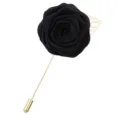 Schwarze Stoff-Rosen-Anstecknadel mit goldener langer Nadel und Blatt für Damen Herren - Schwarz