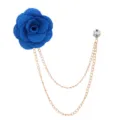 Blaue Stoff Kamelie Blume Brosche mit Doppelte Quaste Kette und Strass Anstecknadel - Blau