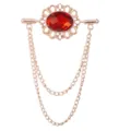 Goldfarbene Vintage Kragenbrosche mit rotem Edelstein und Ketten für Hemden neu. - Goldbasis Roter Strass