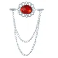 Vintage silberfarbene Kragennadel Brosche mit rotem ovalen Edelstein und doppelten Ketten chic. - Silberbasis Roter Strass