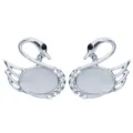 Silver-tone swan brooch pin with white opal stone and sparkling rhinestones for women. - Style A / Silver