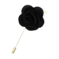 Schwarze Stoffrosen Anstecknadel mit goldenem Stiel, elegantes Herrenanzug Accessoire. - Schwarz