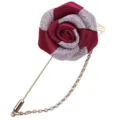 Elegante handgemachte Stoffrosen Brosche mit langer Nadel und Kette fuer Damenjacken Deko - Burgunderrot